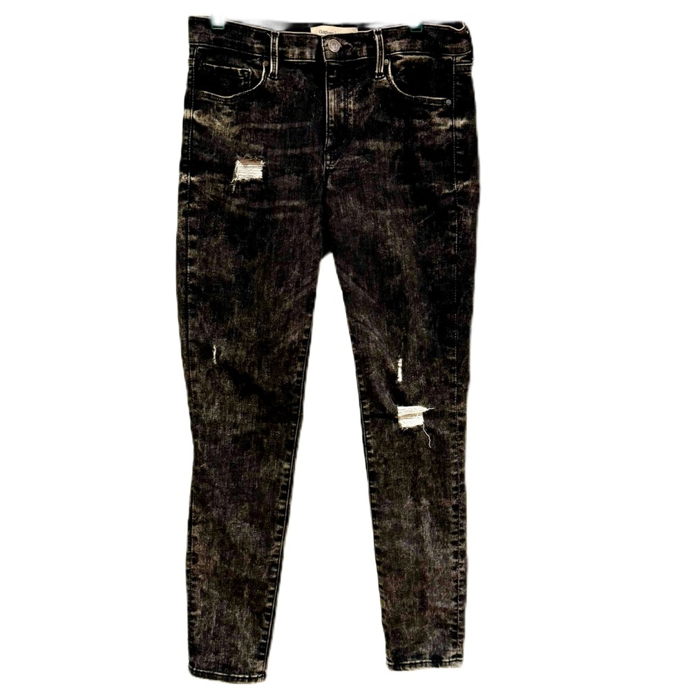 GAP 1969 True Skinny Distressed Jeans Black Size 8 Mid Rise 5 Pocket Style